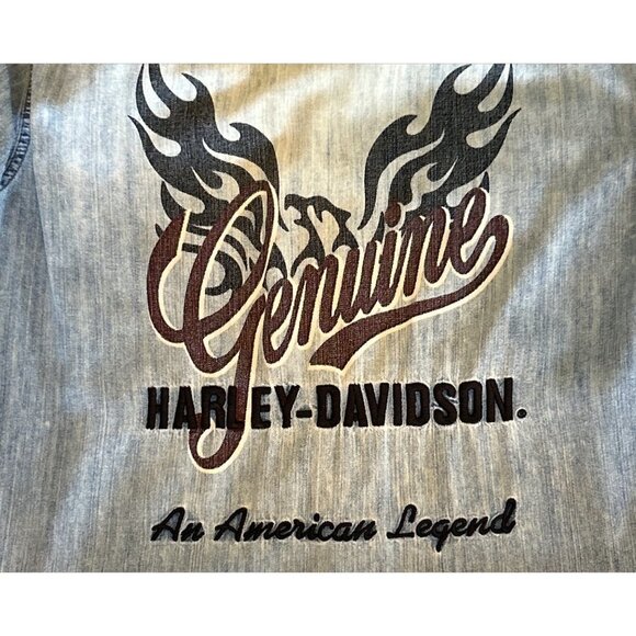 Harley Davidson Unisex Short Sleeve Denim Distressed Shirt Biker - Picture 5 of 8